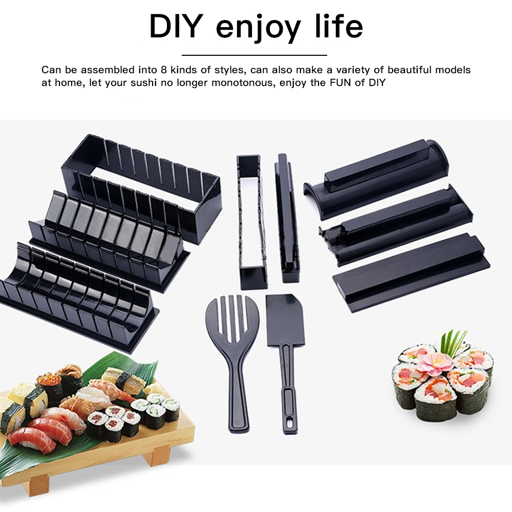 10Pcs/Set Sushi Maker Equipment Kit,Japanese Rice Ball Cake Roll