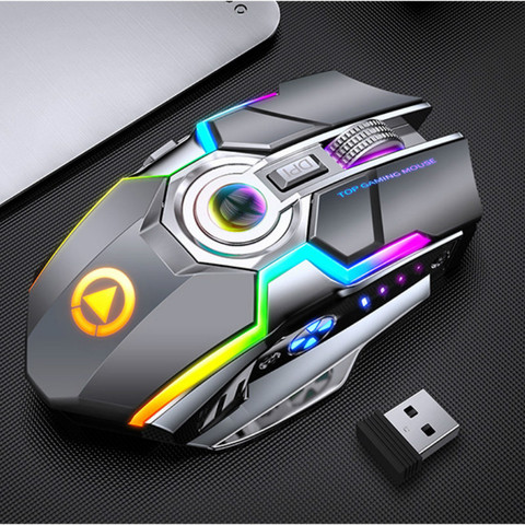 Wireless Mouse 1600dpi Rechargeable Mute Gaming Mouse RGB Breathe Backlight Optical Mouse Electroplated Laptop Computer Mouse ► Photo 1/6