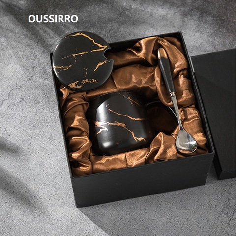 OUSSIRRO 420ML Marble Couple Cup Ceramic Coffee Mug With spoon an Cover Creative Valentine's Day Wedding Birthday Gift ► Photo 1/6