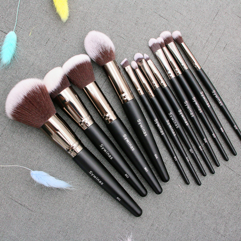 Sywinas Black Makeup Brushes set 12pcs high quality synthetic hair foundation contour eyeashadow make up brush set ► Photo 1/6