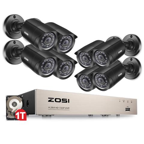 ZOSI 8CH Home Security Camera System 1080N HDMI TVI DVR 8PCS 720P/1.0MP Outdoor  CCTV Cameras Video Surveillance DVR Kit ► Photo 1/6