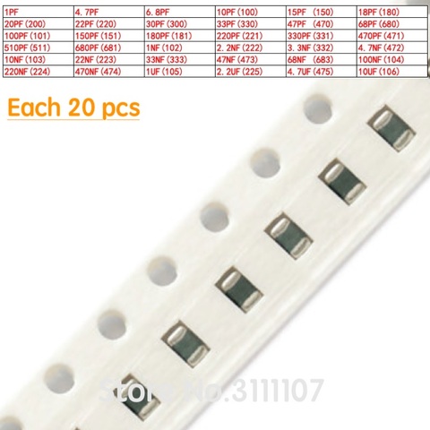 720PCS/LOT 0805 SMD 1PF~10UF  2012 Ceramic Capacitor Assorted kit ,36values*20pcs=720pcs Samples Kit Electronic Diy Kit ► Photo 1/2