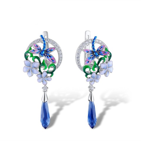 Elegant Enamel Dragonfly Flower Design  Dangle Drops Exquisite Party Earrings Jewelry ► Photo 1/4