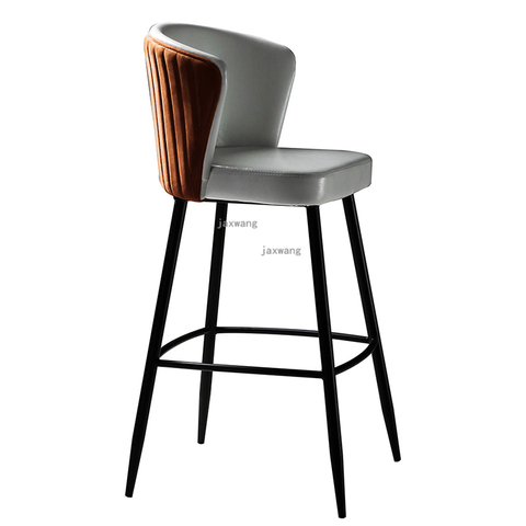 Nordic Modern Minimalist High PU Bar Stools Light Luxury Home Soft Backrest Bar Chairs Iron Bar Leisure High Stool Furniture ► Photo 1/6