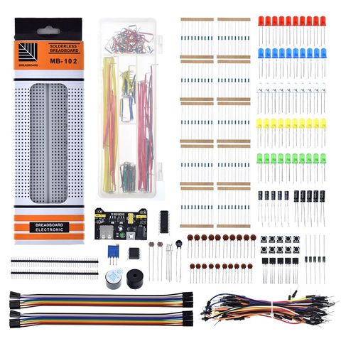 Electronics Component Basic Starter Kit with 830 Tie-points Breadboard Cable Resistor Capacitor LED Potentiometer Box Packing ► Photo 1/5