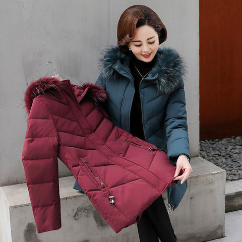 Middle aged Female Down Cotton Jacket New Fashion Hooded Thick Warm Mid-length Outerwear Plus Size Women Parkas Coat 5XL W2194 ► Photo 1/6