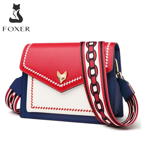 FOXER Brand Women Leather Crossbody Bag Lady Colorful Panelled Flaps New Special Design Shoulder Bag Small Purse Tote for Female ► Photo 1/6