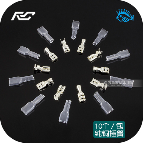 10 pcs/package 6.3/4.8mm cold crimping wire connection terminal plug spring high quality pure copper thick silver plated sheath ► Photo 1/5