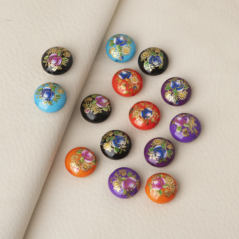 Resin Japan Painting Vintage Japanese Tensha Spacer Beads Ball Purple Rose Flower Pattern About 16mm Dia, 5 PCs ► Photo 1/6