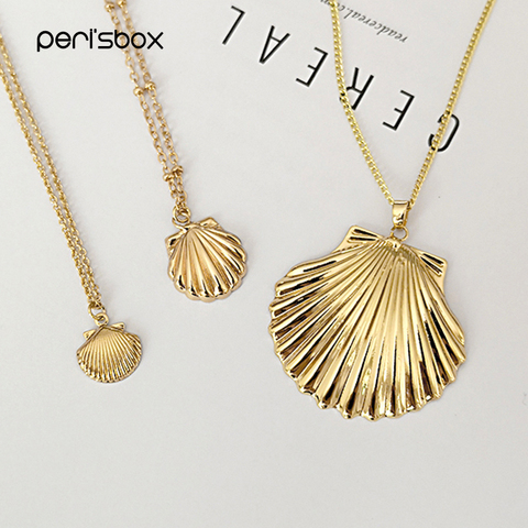 Peri'sbox 3 Sizes Gold Shell Necklace Fan Shape Pendant Necklaces Boho Necklace Delicate Ocean Gift for Her Collares De Moda ► Photo 1/6