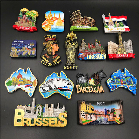 National Tourist souvenir Hungary  dubai Thailand Poland Egypt  Italy Australia Germany  Spain Belgium resin refrigerator magnet ► Photo 1/6