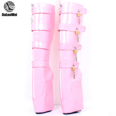 Knee-High Boots 7' Super High Wedge Ballet Heel Lockable Boots With Padlocks Custom Colors ► Photo 1/1