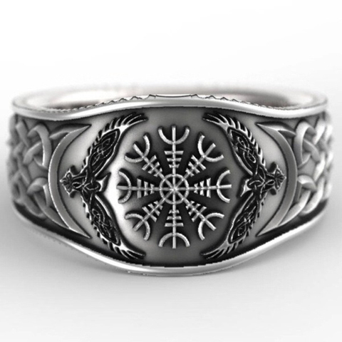 Handmade Vintage Viking Nordic Slavic Pagan Amulet Finger Ring Hip hop Party Swords Compass Ring Women Men Gift Jewelry ► Photo 1/3