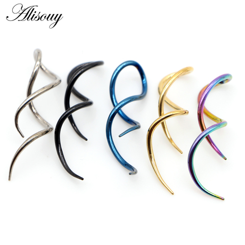Alisouy 2pcs Punk Stainless Steel 8-shaped twist Dangle Men Women Ear hook Earrings Fake Ear expander Piercing Body Jewelry ► Photo 1/6