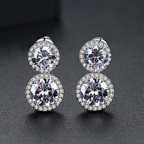 Luxury Female Double Round Crystal Earrings Elegant Silver Color Bride Drop Earrings Party Wedding Earrings For Women ► Photo 1/6