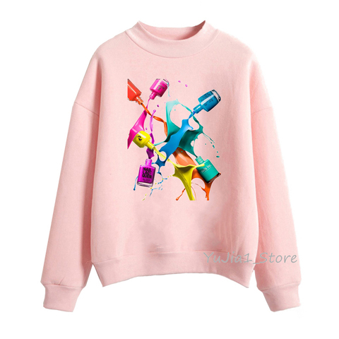 Rainbow design nail polish print women’s sweatshirts vogue pink hoodie woman moletom feminino streetwear sweat femme clothes ► Photo 1/6