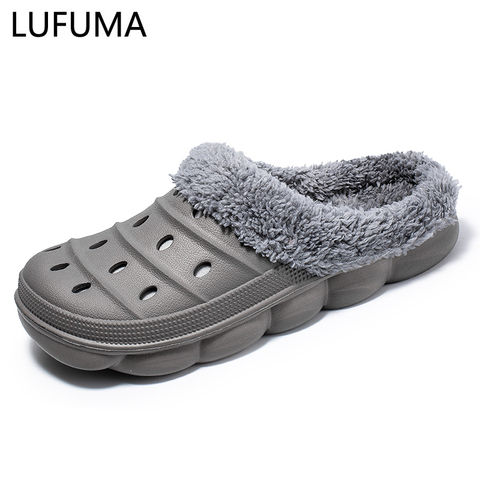 Men Slippers High Quality PU Leather Winter Home Slippers Short Plush Flat Heel male Slipper Warm Indoor Slide Casual Shoes Men ► Photo 1/6