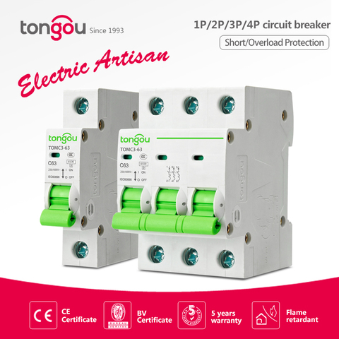 1P 2P 3P 4P 6A 10A 16A 20A 25A 32A 40A 50 63A Curve C MCB 110V 220V 4.5KA AC Mini Circuit Breaker TOMC3-63 ► Photo 1/5