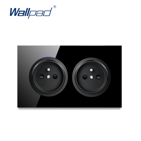 Wallpad L6 Double French Socket Electric Outlet 146 Type Power Outlet Black Tempered Glass Panel ► Photo 1/5