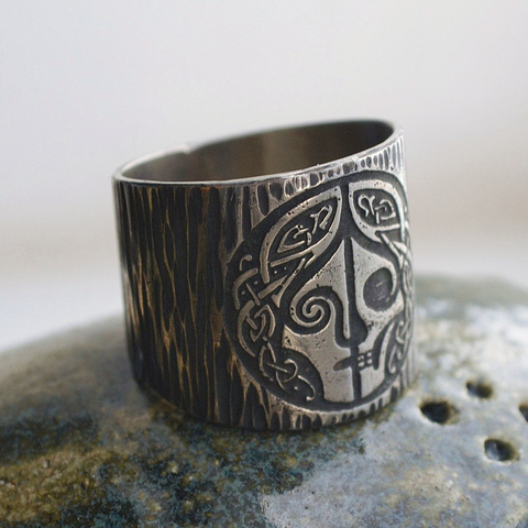 EYHIMD Norse Mythology Goddes Hel Ring Viking Hela Runes Stainless Steel Band Celtics Amulet Pagan Jewelry ► Photo 1/4