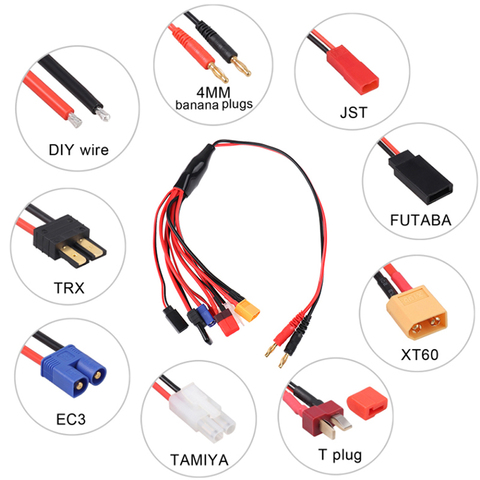 8 In 1 Charger 4.0mm Banana Adapter Connector TRX  XT60 EC3 JST wire  Cable Lipo Battery RC Drone Splitter Cable ► Photo 1/6