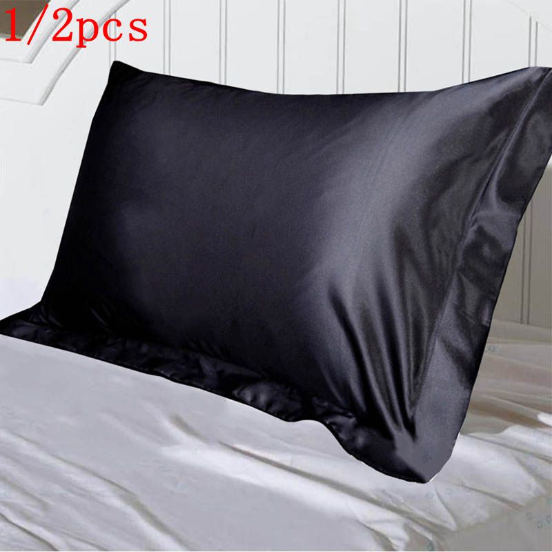 1/2Pcs Soft Pure Silk Pillowcase Covers Pillow Case Cushion Queen Home Decors 
