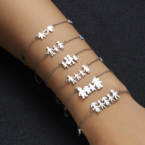 Family Series Stainless Steel Bracelet 2 People Lovers Love Blue Eyes Cross Parents Silver color Children Character  Bracelet ► Photo 1/6