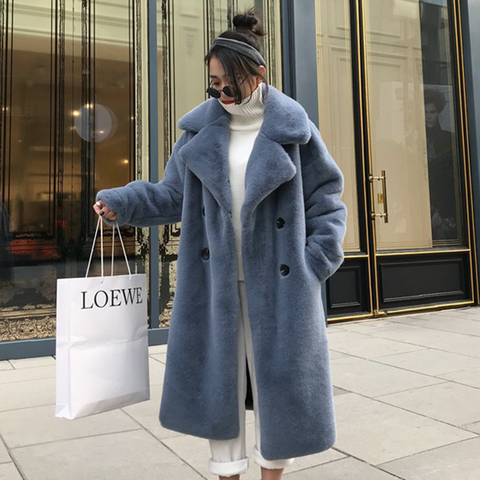 2022 Winter Warm Fur Coat Female Long Women Faux Rabbit Fur Overcoat  Fluffy Furry Female Mink Fur Jacket ► Photo 1/6