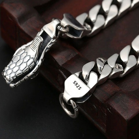 New s925 Sterling Silver Wrist Chain Jewelry Thai Silver Trendy Snake Head Buckle Bare Body Men's Bracelet Personalized Gift ► Photo 1/6
