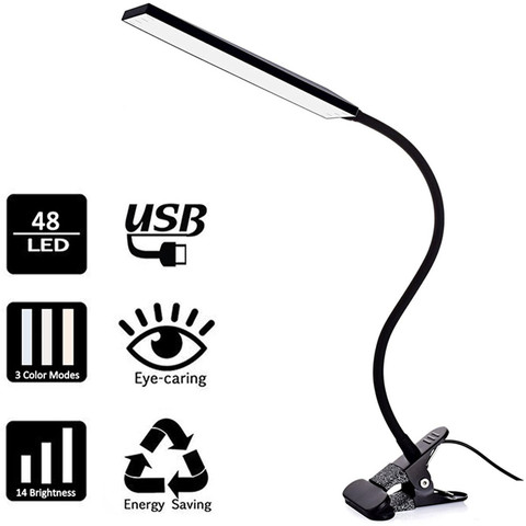 KEXIN 48W LED Clip on Desk Lamp with 3 Modes 14 Brightness  2M Cable Dimmer 14 Levels Clamp Table Lamp ► Photo 1/6