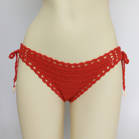 Women Sport Sexy Bikini Thong Handmade Crochet Swimwear Bikini Bottom Hollow-out Low Waist Bathing Suit Bottoms ► Photo 1/6