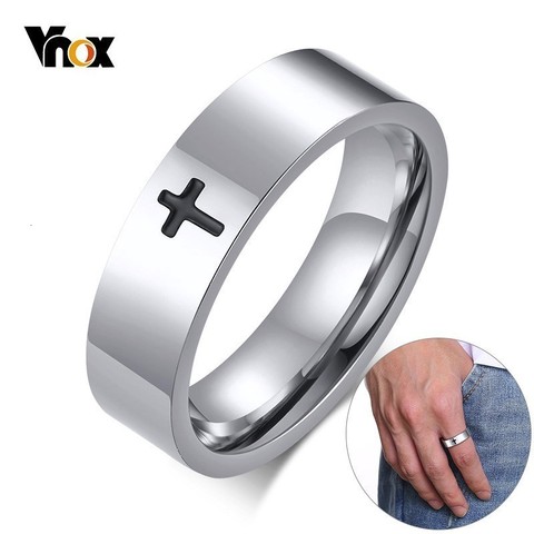 Vnox Simple Cross Ring for Women Men Plain Cut 4mm Glossy Stainless Steel Wedding Band Casual Unisex Religious Christ Accessory ► Photo 1/6