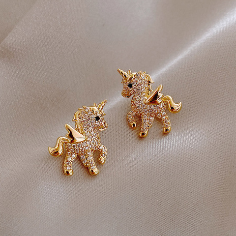 Cute Unicorn Stud Earrings for Women Fairy Animal Gold Cubic Zirconia Earrings Girls Birthday Party Gift Jewelry Pendientes ► Photo 1/5