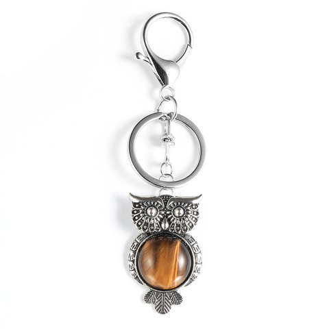 Natural Round Stone Owl Key Chain Keyring Tiger Eye Opal Labradorite Red Green Gem Turquoises Animal Pendant Keychain Jewelry ► Photo 1/6