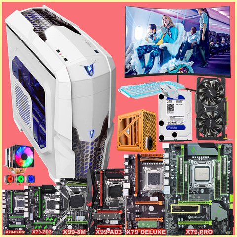Full set of computer HUANANZHI Runing X79/X99 motherboard 500G SSD 1650V2/2670V2 RAM 64G(4*16G) 500W PSU GTX1060 6G 22' monitor ► Photo 1/6