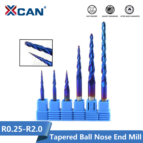 XCAN Ball Nose Tapered End Mills R0.25-R2.0 Solid Carbide CNC Router bites HRC65 Nano Blue Coating Metal Wood Engraving Bit ► Photo 1/6