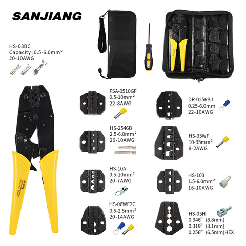 Clamp Tools Set Decrustation Engineering Ratchet Terminal Crimping Plier HS-03BC Electrical Hand Tool with  8 Spare Terminals ► Photo 1/6