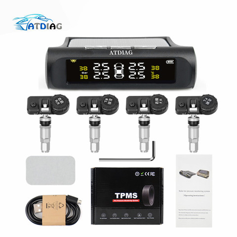 Original Solar Power USB TPMS Car Tire Pressure Monitoring System LCD 4 External / Internal Sensors for SUV Temperature Warning ► Photo 1/6