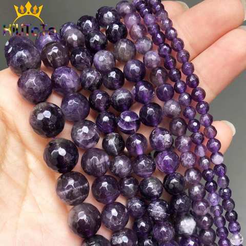 Natural Stone Beads Faceted Amethysts Loose Spacer Beads For Jewelry Making DIY Earrings Bracelet Accessories 15'' 4/6/8/10/12mm ► Photo 1/6