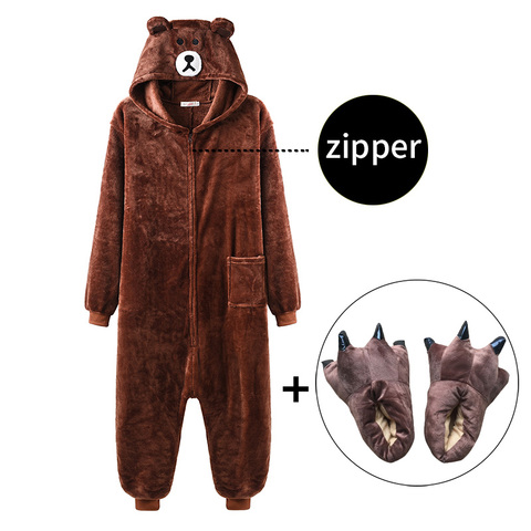 Bear Onesie Slippers Women Men Kigurumis Adult Animal Cartoon Pajama Funny Festival Party Fancy Suit Zipper Button Overalls ► Photo 1/6