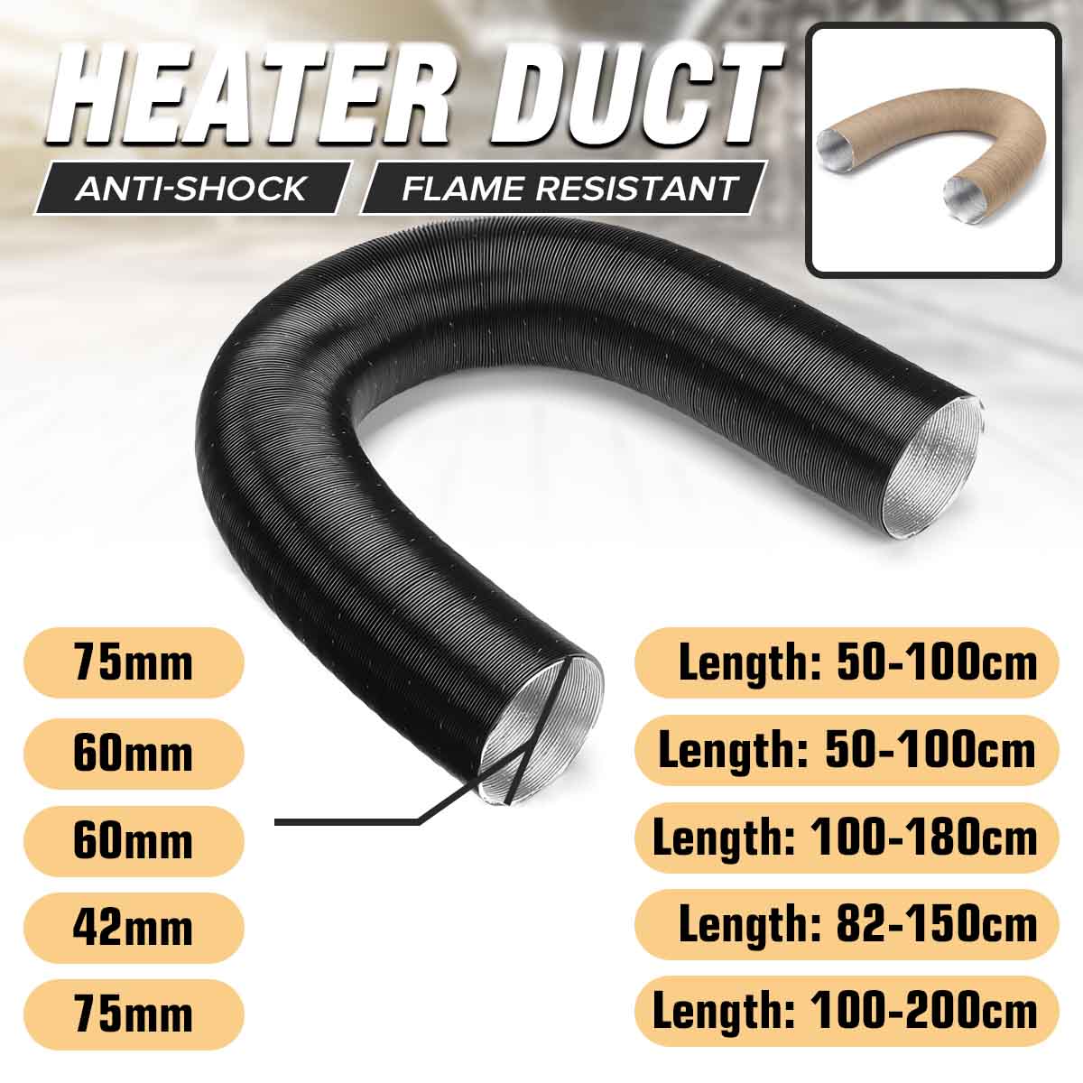 42/60/75mm Car Air Heater Ducting Pipe Hose Line for Diesel Parking Heaters For Webasto/Dometic/Planer ► Photo 1/6