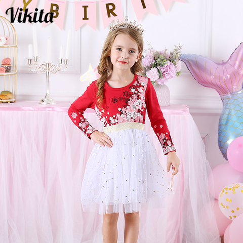 Kids Christmas Dress for Girls Long Sleeve Child Party Perform Sequins Dress Kids Princess Unicorn Vestidos Girls Flower Dresses ► Photo 1/6