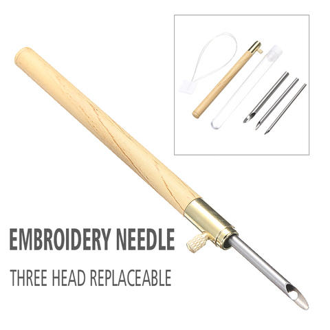 Wooden Handle Stitchwork Needle Magic Embroidery Punch Pens Needle Threader DIY Craft Sewing Embroidery Cross Stitch Tools ► Photo 1/6