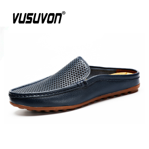 Italian Shoes Men Luxury Genuine Leather Loafers Moccasins Men Soft Outdoor Driving Flat Shoe Non-slip Beach Men Slippers Summer ► Photo 1/6