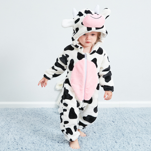 Purim Halloween Costumes Baby Boys Girls Cartoon Animal Milk Cow Costume Onesie Kigurumi Infant Toddler Romper Jumpsuit Flannel ► Photo 1/6