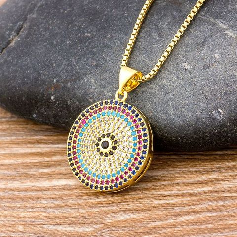 Hot Sale Turkish Round Evil Eye Pendant Necklace Woman Micro Pave CZ Copper Zircon Gold Chain Necklace Best Gift For Female ► Photo 1/5