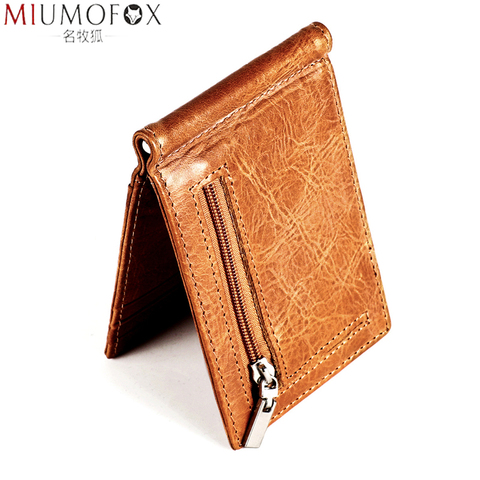 Male Genuine Leather Design Fashion Slim Wallet Zipper Front Pocket Men Money Clip Rfid Blocking Mini Purse Dollar Clip for Men ► Photo 1/6