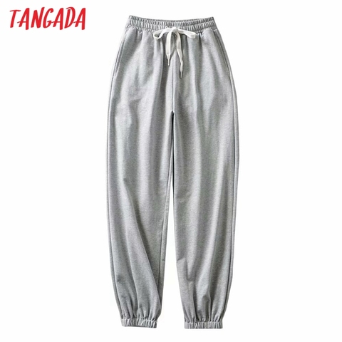 Tangada fashion women pants gray cargo strethy waist pants loose trousers joggers female sweatpants streetwear TM2 ► Photo 1/6