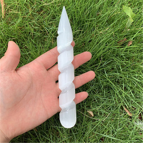 15cm Natural Selenite Lamp Carved Pyramid Tower Healing Crystal Wand Heart Palm Stone Wicca Decor Point White Plate Gift xyw ► Photo 1/3