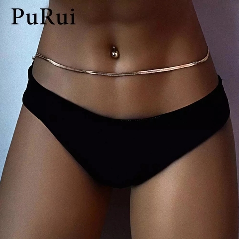 PuRui Herringbone Belly Chain for Women Waist Chain Belt Single Layer Body Chain Gold Color Sexy Thin Chain Jewelry Retro Gift ► Photo 1/6